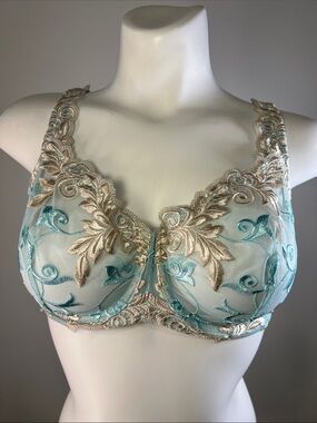 Soma Aqua and Gold Embroidered Sheer Underwire Bra 38D